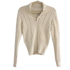 Armani Exchange Ivory Sequined Cable Knit Zip Up Cardigan Sweater Size Medium
